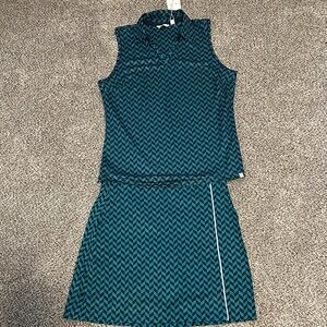 Teal and Black Chevron Sleeveless Top and Skirt Set